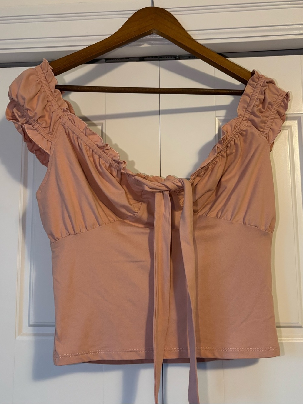 Revamped, blush pink milkmaid style top